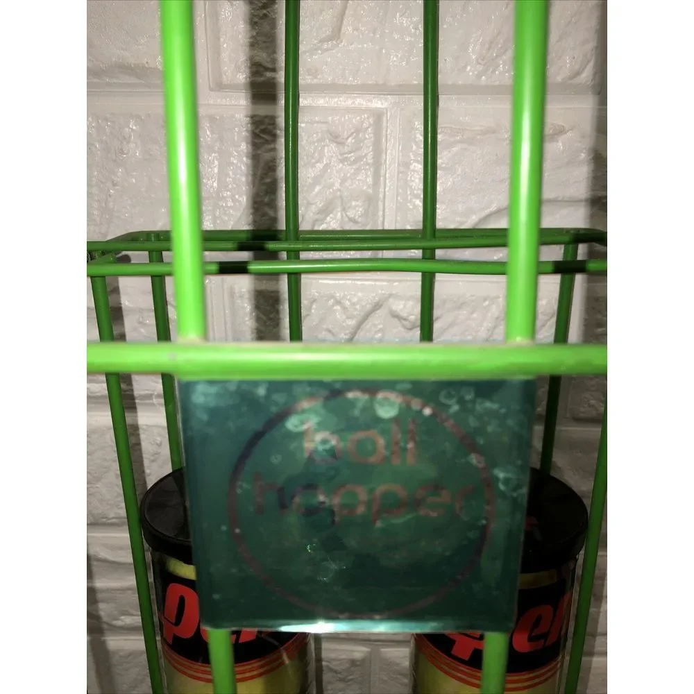 Vtg Tennis Ball Hopper Basket Green Plastic Coated Wire Made In USA + Penn Balls